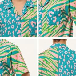 Allegra K Men's Summer Leopard Print Color Block Short Sleeves Button Down Patchwork Shirts 57 Allegra K Men's Summer Leopard Print Color Block Short Sleeves Button Down Patchwork Shirts