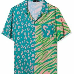 Allegra K Men's Summer Leopard Print Color Block Short Sleeves Button Down Patchwork Shirts 52 Allegra K Men's Summer Leopard Print Color Block Short Sleeves Button Down Patchwork Shirts