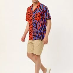 Allegra K Men's Summer Leopard Print Color Block Short Sleeves Button Down Patchwork Shirts 49 Allegra K Men's Summer Leopard Print Color Block Short Sleeves Button Down Patchwork Shirts