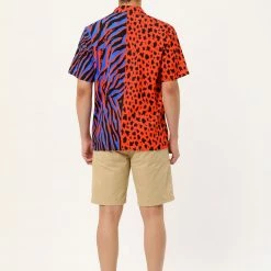 Allegra K Men's Summer Leopard Print Color Block Short Sleeves Button Down Patchwork Shirts 50 Allegra K Men's Summer Leopard Print Color Block Short Sleeves Button Down Patchwork Shirts