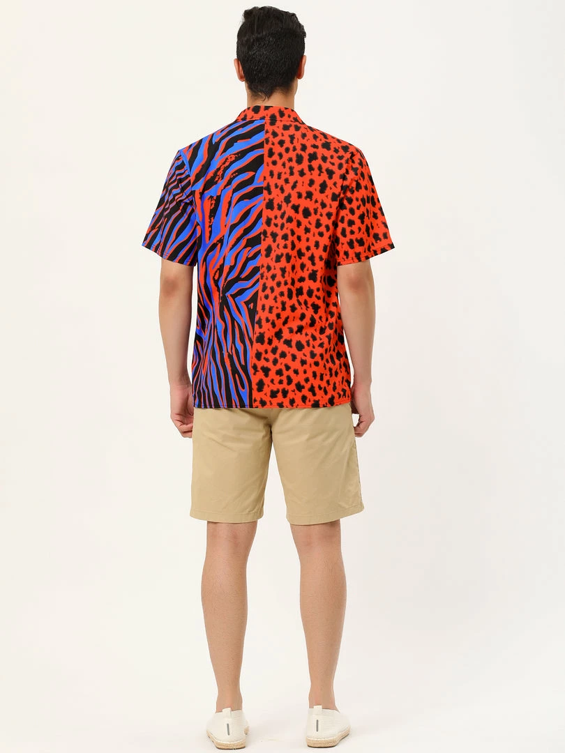 Allegra K Men's Summer Leopard Print Color Block Short Sleeves Button Down Patchwork Shirts 20 Allegra K Men's Summer Leopard Print Color Block Short Sleeves Button Down Patchwork Shirts