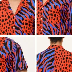 Allegra K Men's Summer Leopard Print Color Block Short Sleeves Button Down Patchwork Shirts 51 Allegra K Men's Summer Leopard Print Color Block Short Sleeves Button Down Patchwork Shirts