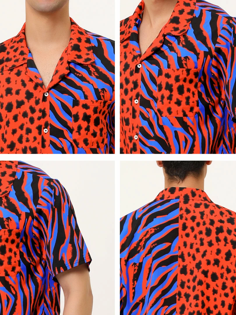 Allegra K Men's Summer Leopard Print Color Block Short Sleeves Button Down Patchwork Shirts 21 Allegra K Men's Summer Leopard Print Color Block Short Sleeves Button Down Patchwork Shirts