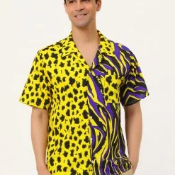 Allegra K Men's Summer Leopard Print Color Block Short Sleeves Button Down Patchwork Shirts 41 Allegra K Men's Summer Leopard Print Color Block Short Sleeves Button Down Patchwork Shirts