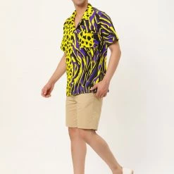 Allegra K Men's Summer Leopard Print Color Block Short Sleeves Button Down Patchwork Shirts 43 Allegra K Men's Summer Leopard Print Color Block Short Sleeves Button Down Patchwork Shirts