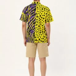 Allegra K Men's Summer Leopard Print Color Block Short Sleeves Button Down Patchwork Shirts 44 Allegra K Men's Summer Leopard Print Color Block Short Sleeves Button Down Patchwork Shirts