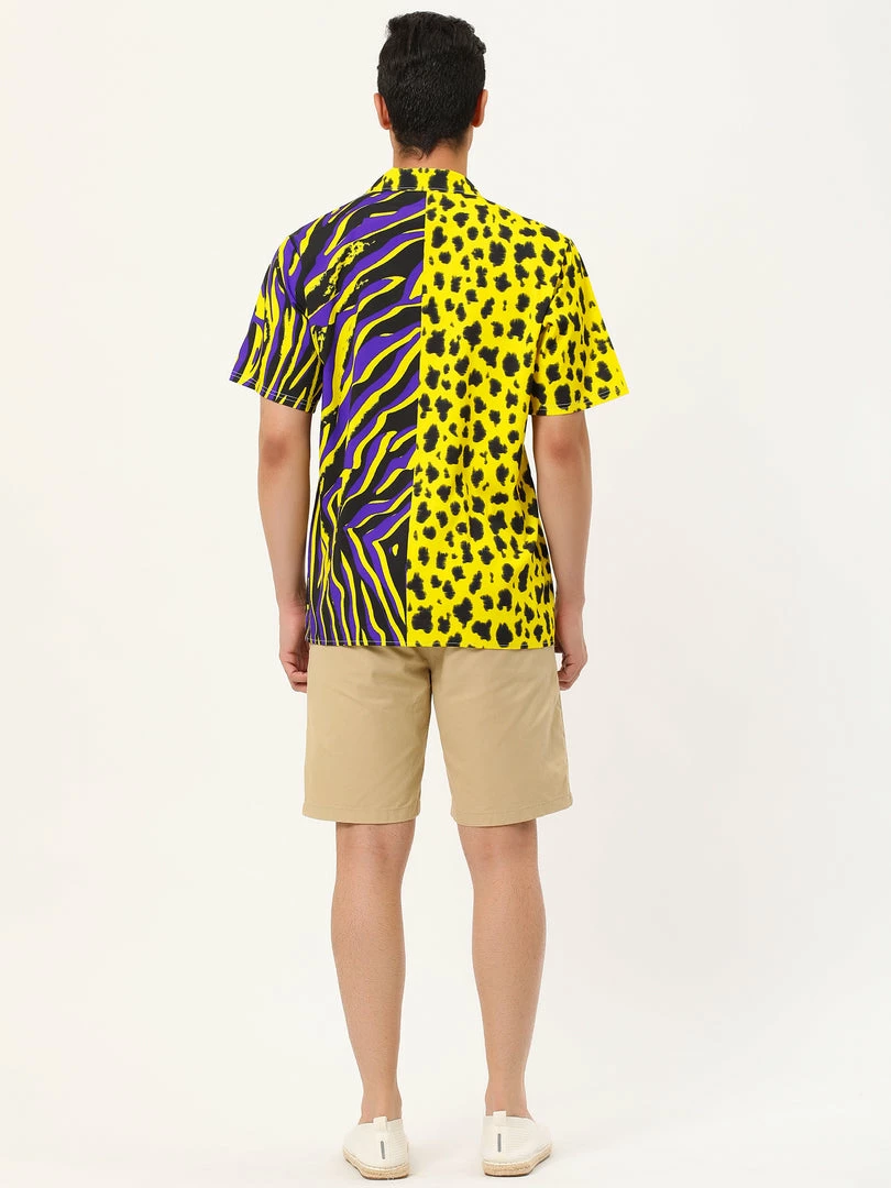 Allegra K Men's Summer Leopard Print Color Block Short Sleeves Button Down Patchwork Shirts 14 Allegra K Men's Summer Leopard Print Color Block Short Sleeves Button Down Patchwork Shirts