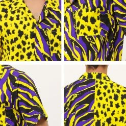Allegra K Men's Summer Leopard Print Color Block Short Sleeves Button Down Patchwork Shirts 45 Allegra K Men's Summer Leopard Print Color Block Short Sleeves Button Down Patchwork Shirts