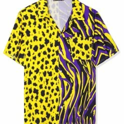 Allegra K Men's Summer Leopard Print Color Block Short Sleeves Button Down Patchwork Shirts 40 Allegra K Men's Summer Leopard Print Color Block Short Sleeves Button Down Patchwork Shirts