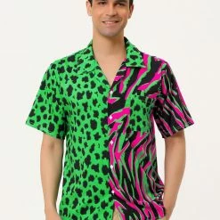 Allegra K Men's Summer Leopard Print Color Block Short Sleeves Button Down Patchwork Shirts 35 Allegra K Men's Summer Leopard Print Color Block Short Sleeves Button Down Patchwork Shirts