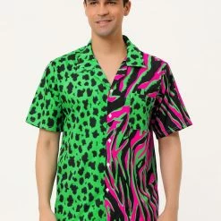 Allegra K Men's Summer Leopard Print Color Block Short Sleeves Button Down Patchwork Shirts 36 Allegra K Men's Summer Leopard Print Color Block Short Sleeves Button Down Patchwork Shirts