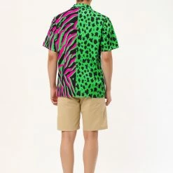 Allegra K Men's Summer Leopard Print Color Block Short Sleeves Button Down Patchwork Shirts 38 Allegra K Men's Summer Leopard Print Color Block Short Sleeves Button Down Patchwork Shirts