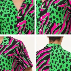 Allegra K Men's Summer Leopard Print Color Block Short Sleeves Button Down Patchwork Shirts 39 Allegra K Men's Summer Leopard Print Color Block Short Sleeves Button Down Patchwork Shirts