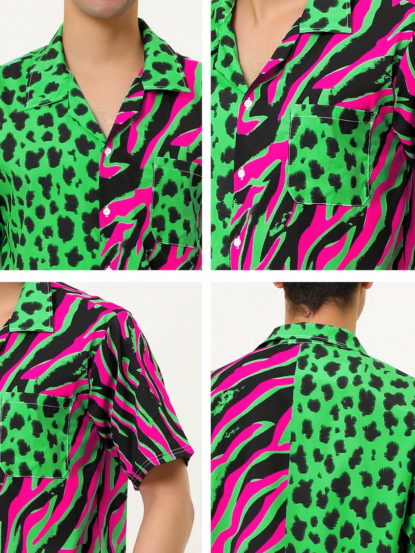 Allegra K Men's Summer Leopard Print Color Block Short Sleeves Button Down Patchwork Shirts 9 Allegra K Men's Summer Leopard Print Color Block Short Sleeves Button Down Patchwork Shirts