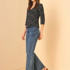 Allegra K Women's Vintage Floral Sweetheart Neck 3/4 Sleeve Chiffon Blouse Top 11 Allegra K Women's Vintage Floral Sweetheart Neck 3/4 Sleeve Chiffon Blouse Top