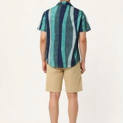 Allegra K Men's Vertical Striped Shirt Short Sleeve Button Down Hawaiian Color Block Stripes Shirts