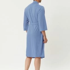 Allegra K Men's Waffle Bathrobe Solid Color Sleepwear 3/4 Sleeves Kimono Spa Robe