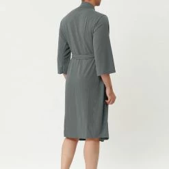 Allegra K Men's Waffle Bathrobe Solid Color Sleepwear 3/4 Sleeves Kimono Spa Robe