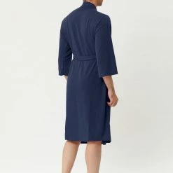 Allegra K Men's Waffle Bathrobe Solid Color Sleepwear 3/4 Sleeves Kimono Spa Robe