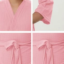 Allegra K Men's Waffle Bathrobe Solid Color Sleepwear 3/4 Sleeves Kimono Spa Robe