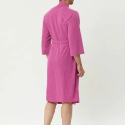 Allegra K Men's Waffle Bathrobe Solid Color Sleepwear 3/4 Sleeves Kimono Spa Robe