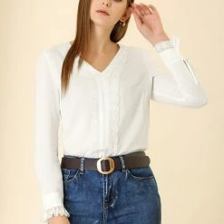 Allegra K Women's Lace Panel V Neck Sheer Long Sleeves Top 11 Allegra K Women's Lace Panel V Neck Sheer Long Sleeves Top