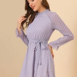 Allegra K Women's Heart Bell Sleeve Elastic Waist Ruffled Chiffon Mini Dress