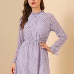 Allegra K Women's Heart Bell Sleeve Elastic Waist Ruffled Chiffon Mini Dress