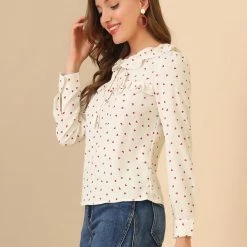 Allegra K Women's Tie Ruffle Neck Blouse Heart Print Vintage Long Sleeve Top 25 Allegra K Women's Tie Ruffle Neck Blouse Heart Print Vintage Long Sleeve Top