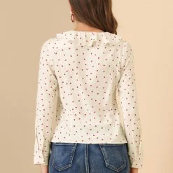 Allegra K Women's Tie Ruffle Neck Blouse Heart Print Vintage Long Sleeve Top 26 Allegra K Women's Tie Ruffle Neck Blouse Heart Print Vintage Long Sleeve Top