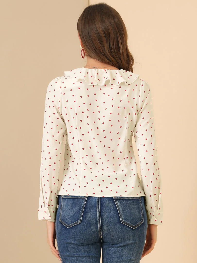 Allegra K Women's Tie Ruffle Neck Blouse Heart Print Vintage Long Sleeve Top 14 Allegra K Women's Tie Ruffle Neck Blouse Heart Print Vintage Long Sleeve Top