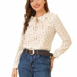 Allegra K Women's Tie Ruffle Neck Blouse Heart Print Vintage Long Sleeve Top 22 Allegra K Women's Tie Ruffle Neck Blouse Heart Print Vintage Long Sleeve Top