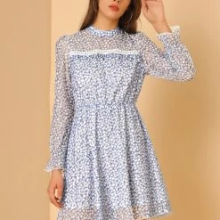 Allegra K Women's Lace Semi Sheer Ruched Front Long Sleeve Floral Lined Contrast Trim Mini Dress 12 Allegra K Women's Lace Semi Sheer Ruched Front Long Sleeve Floral Lined Contrast Trim Mini Dress