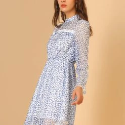 Allegra K Women's Lace Semi Sheer Ruched Front Long Sleeve Floral Lined Contrast Trim Mini Dress 13 Allegra K Women's Lace Semi Sheer Ruched Front Long Sleeve Floral Lined Contrast Trim Mini Dress