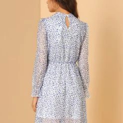 Allegra K Women's Lace Semi Sheer Ruched Front Long Sleeve Floral Lined Contrast Trim Mini Dress 14 Allegra K Women's Lace Semi Sheer Ruched Front Long Sleeve Floral Lined Contrast Trim Mini Dress