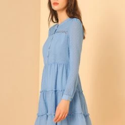 Allegra K Women's Swiss Dots Elastic Waist Gathering Flowy Tiered Chiffon Dress