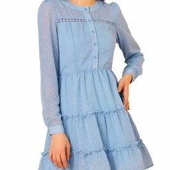 Allegra K Women's Swiss Dots Elastic Waist Gathering Flowy Tiered Chiffon Dress