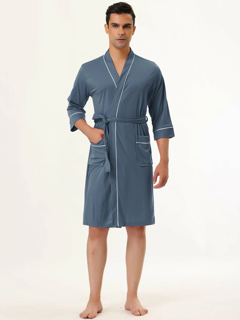 Allegra K Men's Knit Bathrobe Lightweight Sleepwear Spa Long Bathing Robe Pajamas With Belt 10 Allegra K Men's Knit Bathrobe Lightweight Sleepwear Spa Long Bathing Robe Pajamas With Belt
