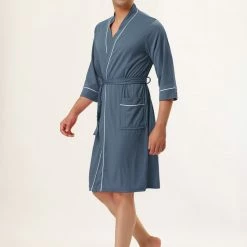 Allegra K Men's Knit Bathrobe Lightweight Sleepwear Spa Long Bathing Robe Pajamas With Belt 21 Allegra K Men's Knit Bathrobe Lightweight Sleepwear Spa Long Bathing Robe Pajamas With Belt