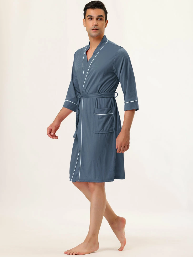 Allegra K Men's Knit Bathrobe Lightweight Sleepwear Spa Long Bathing Robe Pajamas With Belt 11 Allegra K Men's Knit Bathrobe Lightweight Sleepwear Spa Long Bathing Robe Pajamas With Belt