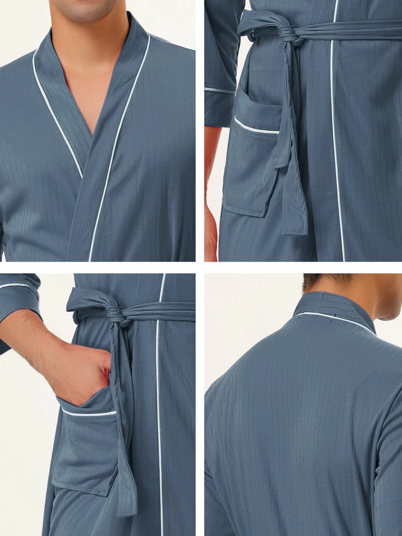 Allegra K Men's Knit Bathrobe Lightweight Sleepwear Spa Long Bathing Robe Pajamas With Belt 13 Allegra K Men's Knit Bathrobe Lightweight Sleepwear Spa Long Bathing Robe Pajamas With Belt