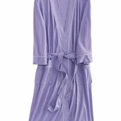 Allegra K Men's Knit Bathrobe Lightweight Sleepwear Spa Long Bathing Robe Pajamas With Belt