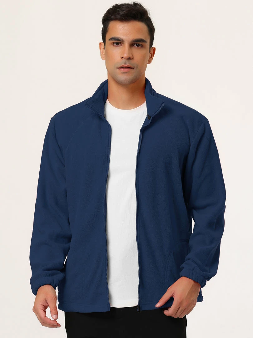 Allegra K Men's Full-Zip Fleece Jacket Long Sleeves Soft Stand Collar Winter Outdoor Coat With Pockets 5 Allegra K Men's Full-Zip Fleece Jacket Long Sleeves Soft Stand Collar Winter Outdoor Coat With Pockets