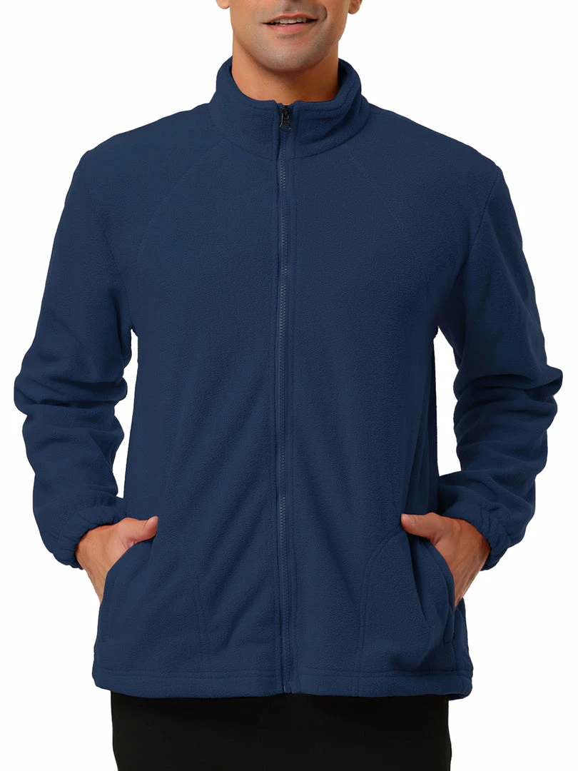 Allegra K Men's Full-Zip Fleece Jacket Long Sleeves Soft Stand Collar Winter Outdoor Coat With Pockets 4 Allegra K Men's Full-Zip Fleece Jacket Long Sleeves Soft Stand Collar Winter Outdoor Coat With Pockets
