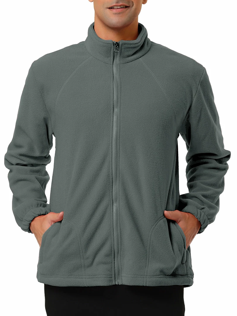 Allegra K Men's Full-Zip Fleece Jacket Long Sleeves Soft Stand Collar Winter Outdoor Coat With Pockets 29 Allegra K Men's Full-Zip Fleece Jacket Long Sleeves Soft Stand Collar Winter Outdoor Coat With Pockets