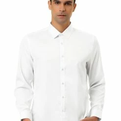 Allegra K Men's Solid Long Sleeve Shirts Button Down Point Collar Slim Fit Dress Shirts