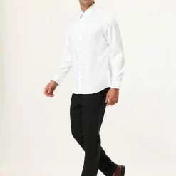 Allegra K Men's Solid Long Sleeve Shirts Button Down Point Collar Slim Fit Dress Shirts