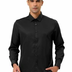 Allegra K Men's Solid Long Sleeve Shirts Button Down Point Collar Slim Fit Dress Shirts