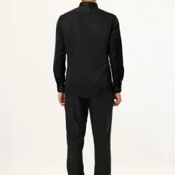 Allegra K Men's Solid Long Sleeve Shirts Button Down Point Collar Slim Fit Dress Shirts