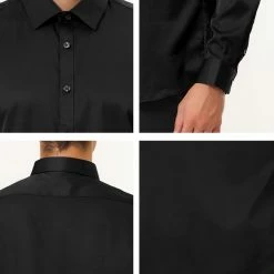 Allegra K Men's Solid Long Sleeve Shirts Button Down Point Collar Slim Fit Dress Shirts